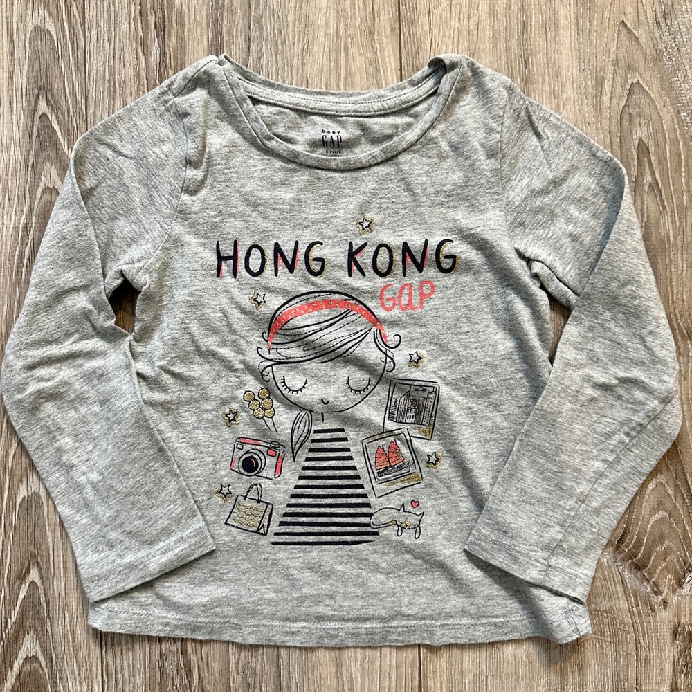 Baby Gap Girls Hong Kong Bank of China Tower Long Sleeve Gray Shirt Size 5 Years